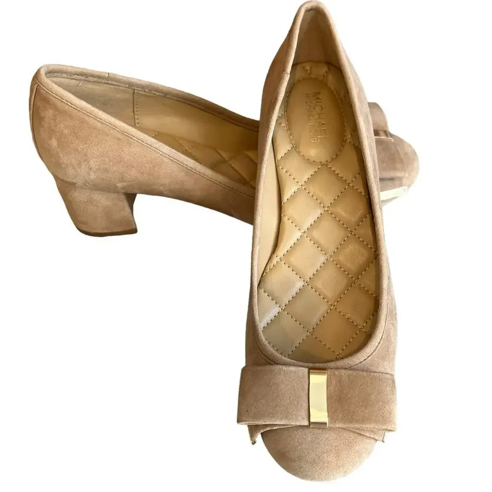 Michael Kors modest nude suede low heels bow detail 6